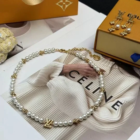 Louis Vuitton Gold and White Necklace
